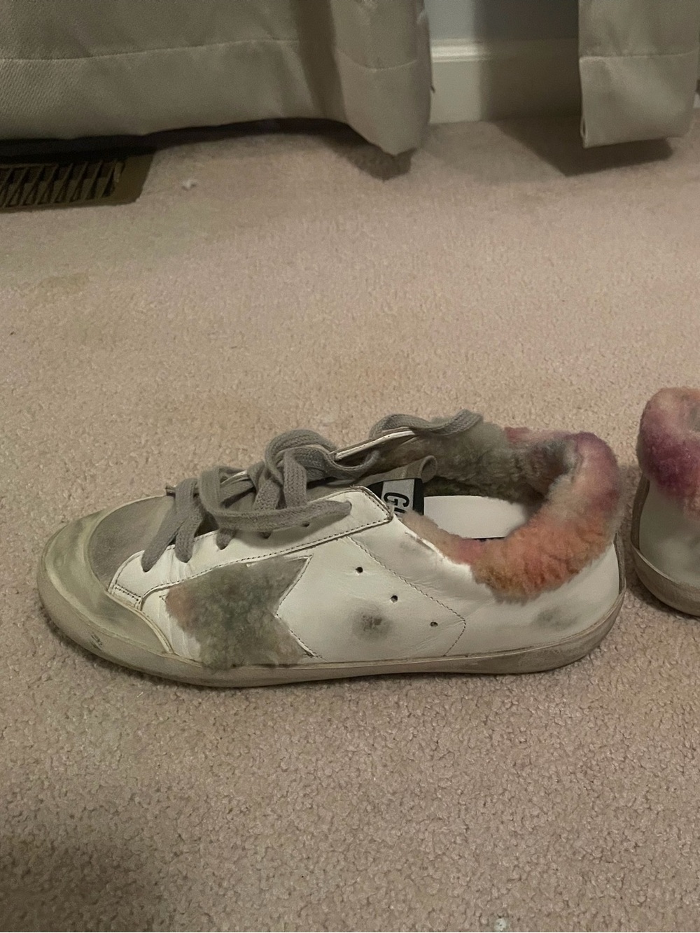 Golden Goose White Leather Sneakers with Pastel Shearling Trim